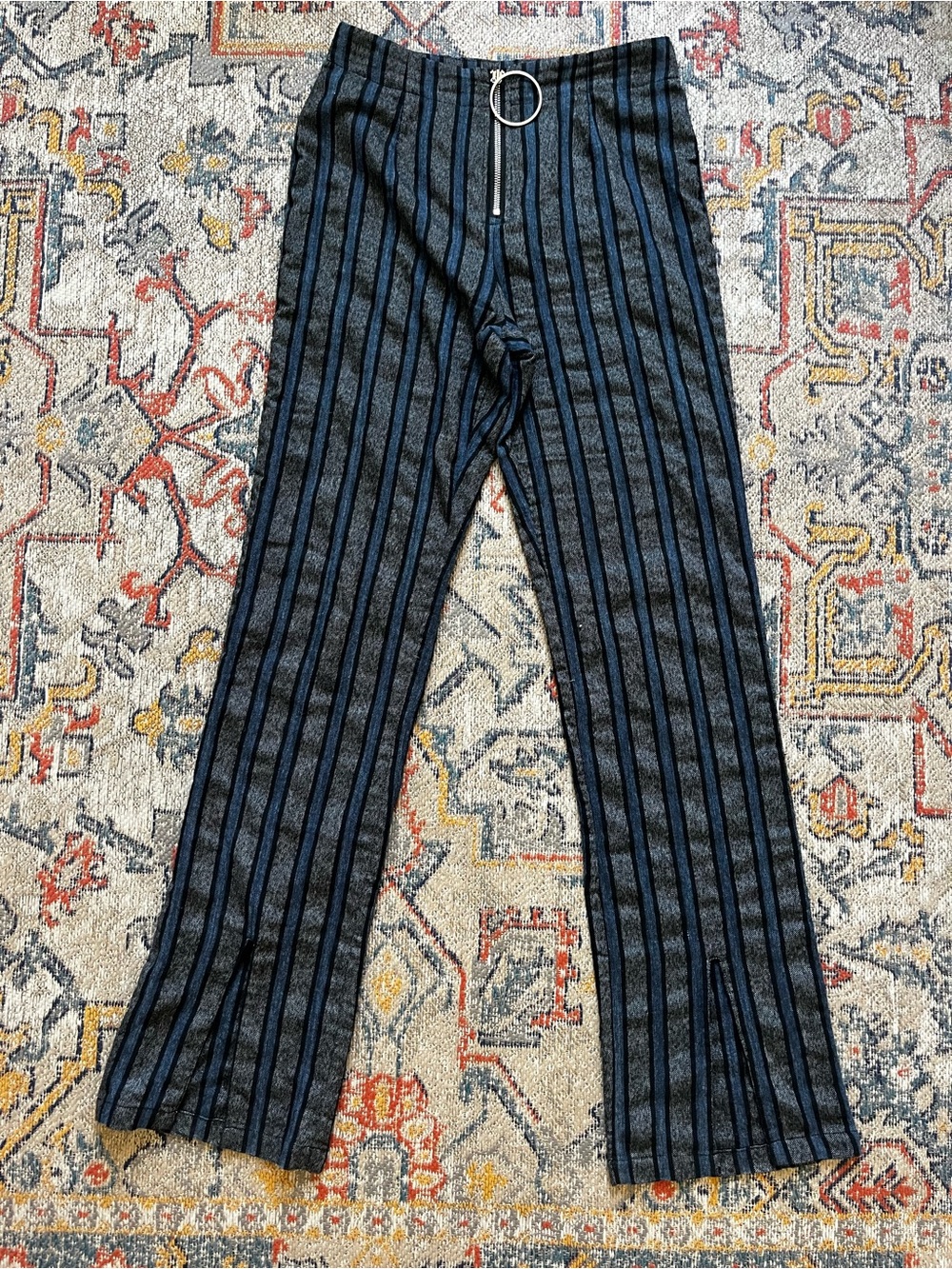 Etophe Studios Striped Blue and Black Ring-Zip Pants M